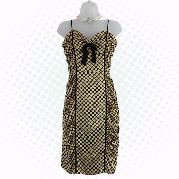Betsey Johnson Dresses & Skirts - Betsey Johnson 100% Silk Black White & Yellow Polka Dot Mini Dress Size 6